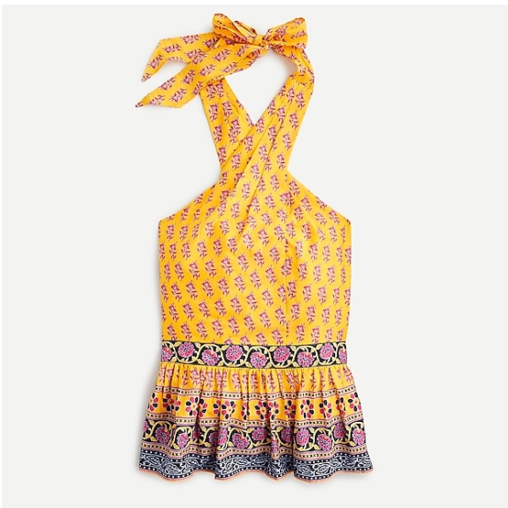 J.Crew Halter peplum top in sunny block print